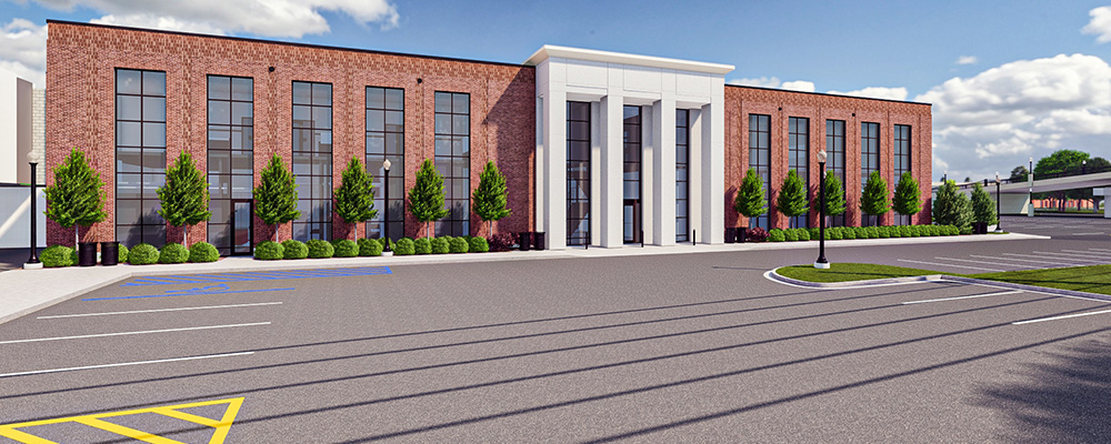 Rendering of the side exterior of the Basketball Practice Facility